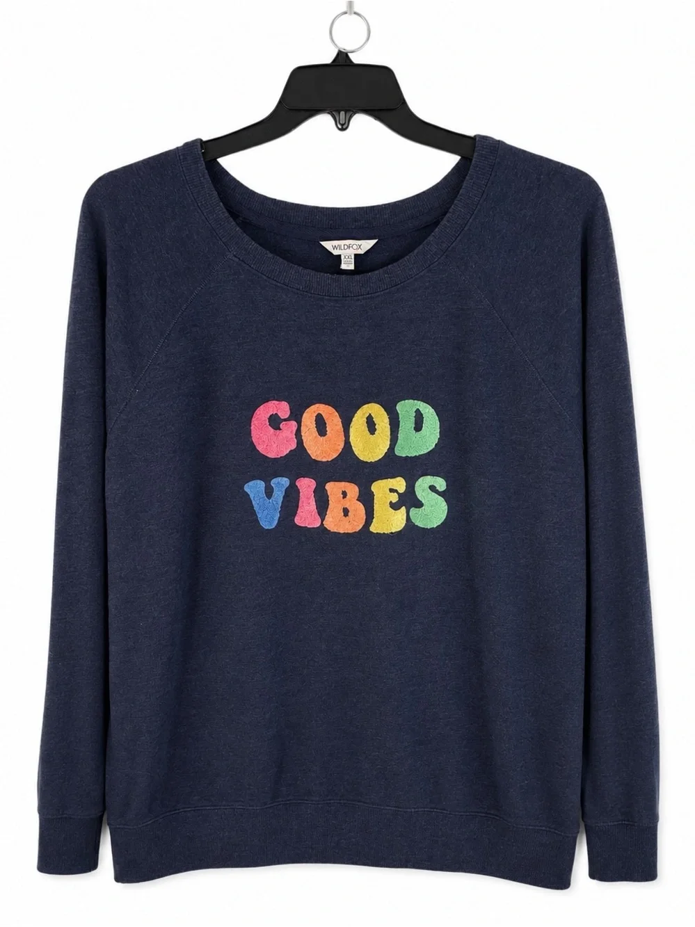 Wildfox Good Vibes Graphic Sweatshirt Women’s XXL Navy Long Sleeve Pullover